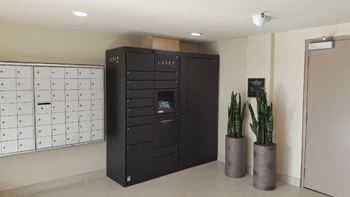 Lobby lockers at Vista Apartments, California